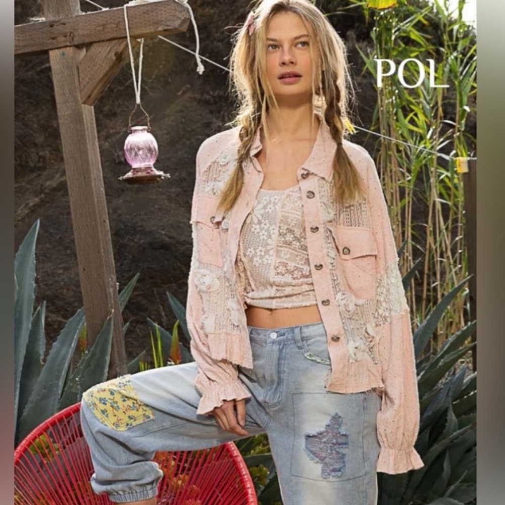 POL Pink Embroidered with Lace Top NEW